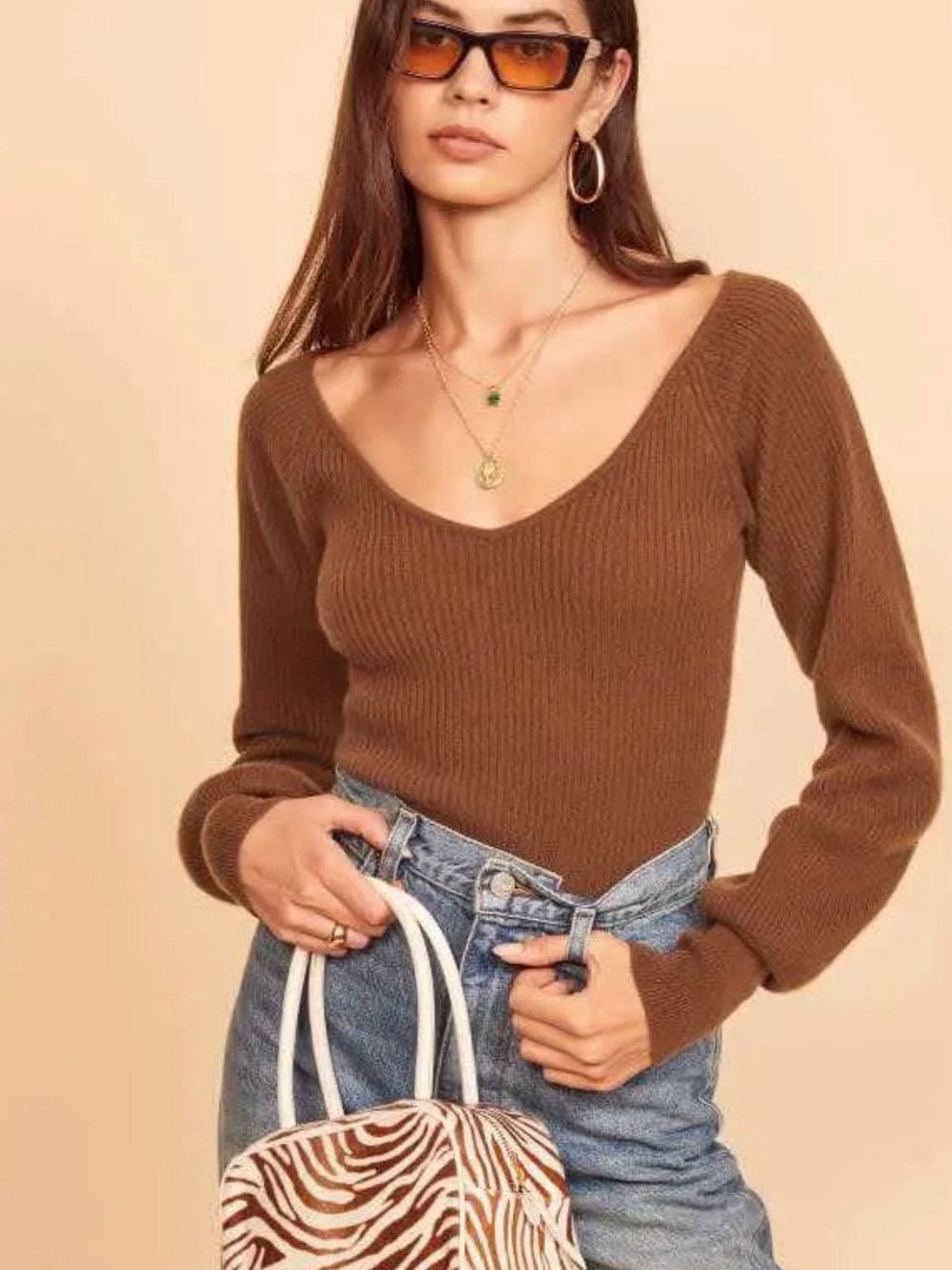 Reformation Brown Cashmere Sweater Top Size Medium